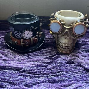 Steampunk Skull and Top Hat Candle Holders